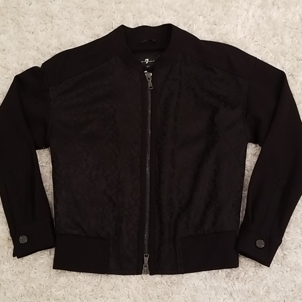 7 For All Mankind 7FAM Black Lace Bomber Jacket